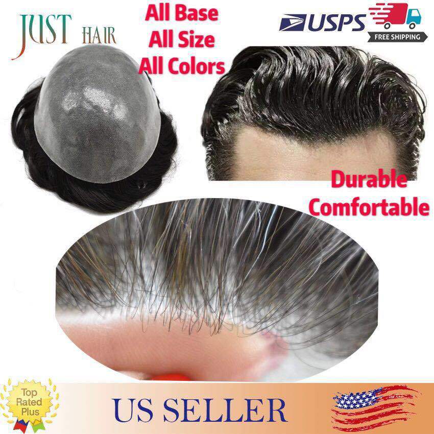 Men's Hair Replacement System Full Poly Skin Toupee - Remy Human Hair Wig