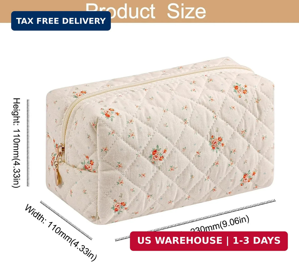 Travel Makeup Bag for Women & Girls, Floral Zipper Cosmetic Pouch, Large Capacity