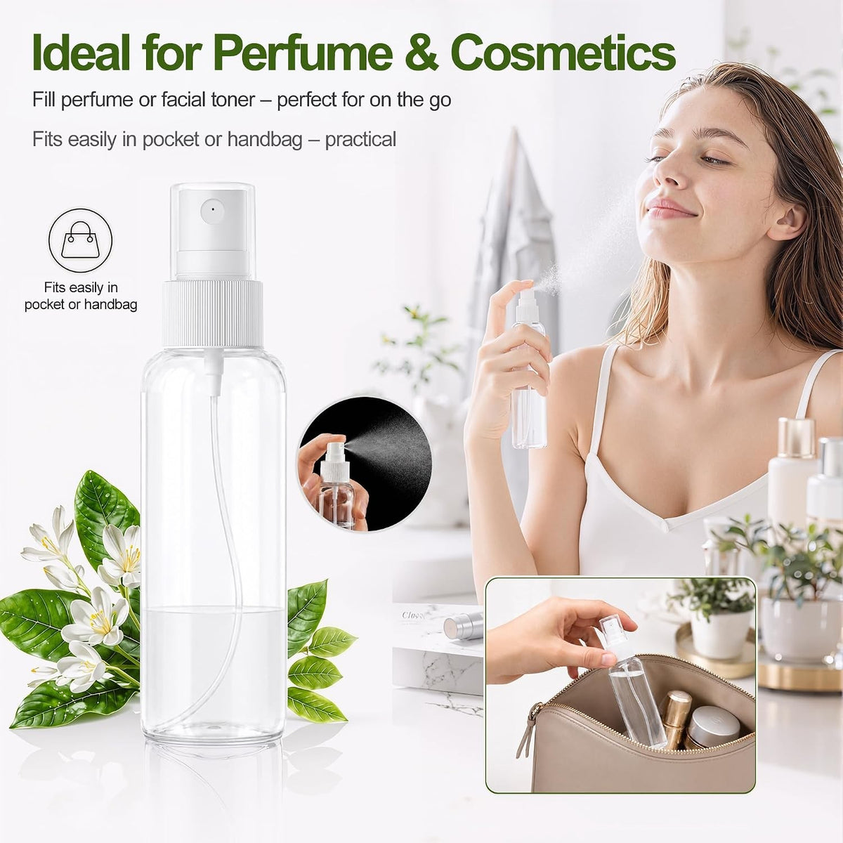 5-Pack 3.4oz Clear Plastic Spray Bottles with Fine Mist Nozzles and Labels