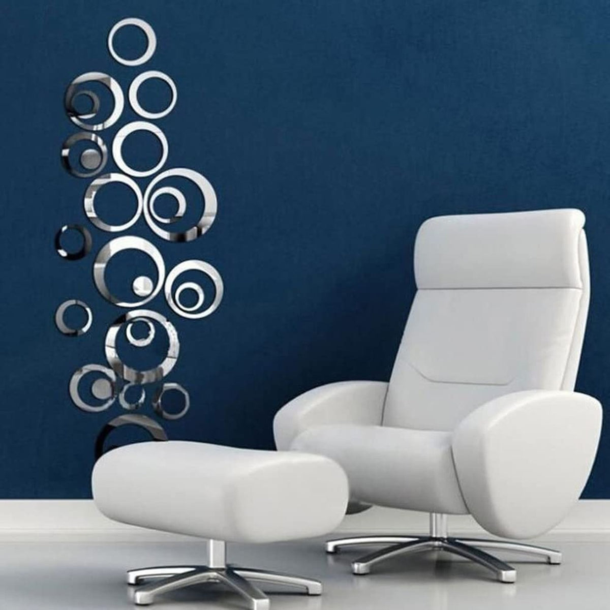 Removable Blue 24-Piece Acrylic Mirror Wall Decals - Round Reflective Stickers for Living Room & Bedroom