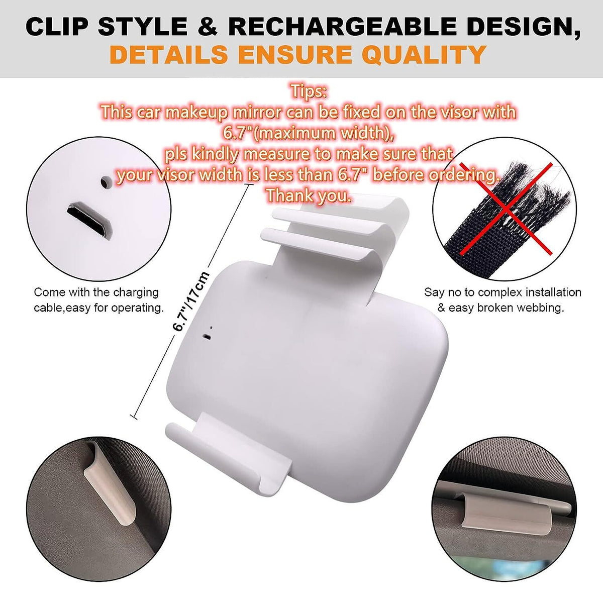 LED Lighted Car Sun Visor Vanity Mirror with Adjustable Brightness
