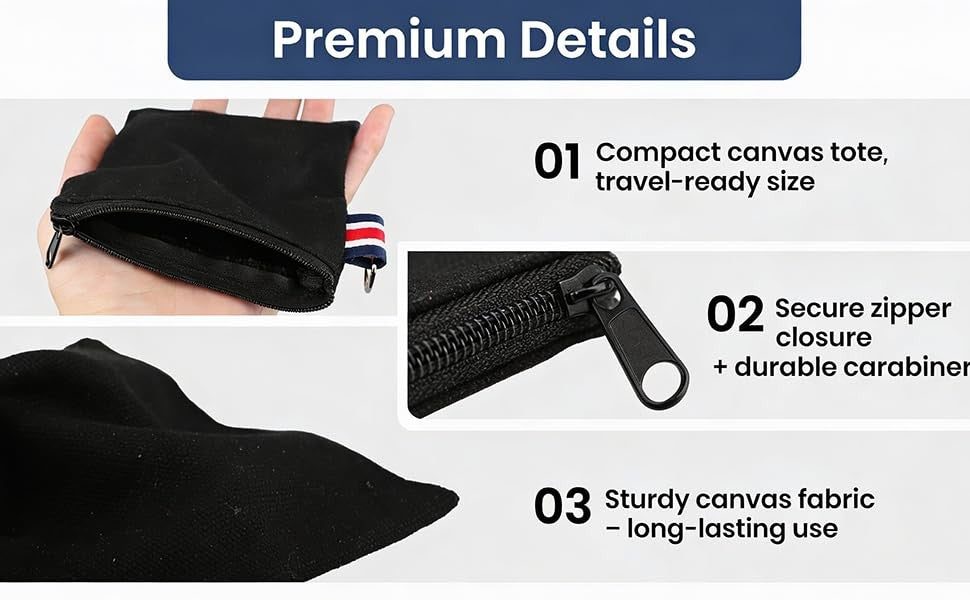 Small Canvas Zipper Pouch with Metal Hanging Ring - Travel Organizer Set