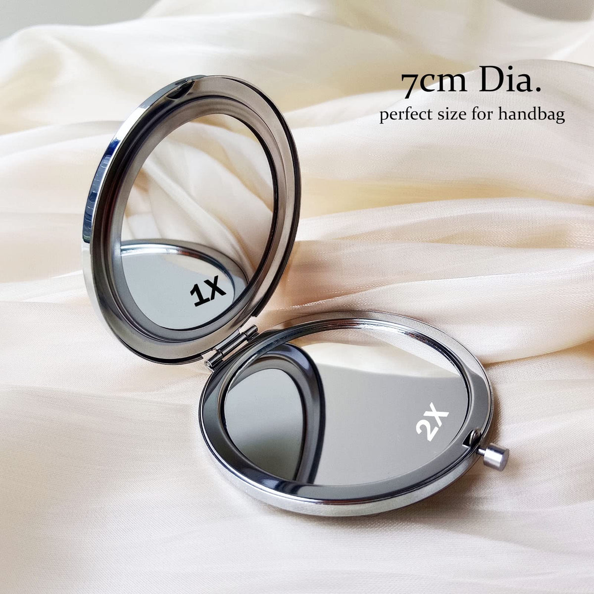Portable 3-Inch Round Compact Mirror with 1x/2x Magnification for Travel & Makeup