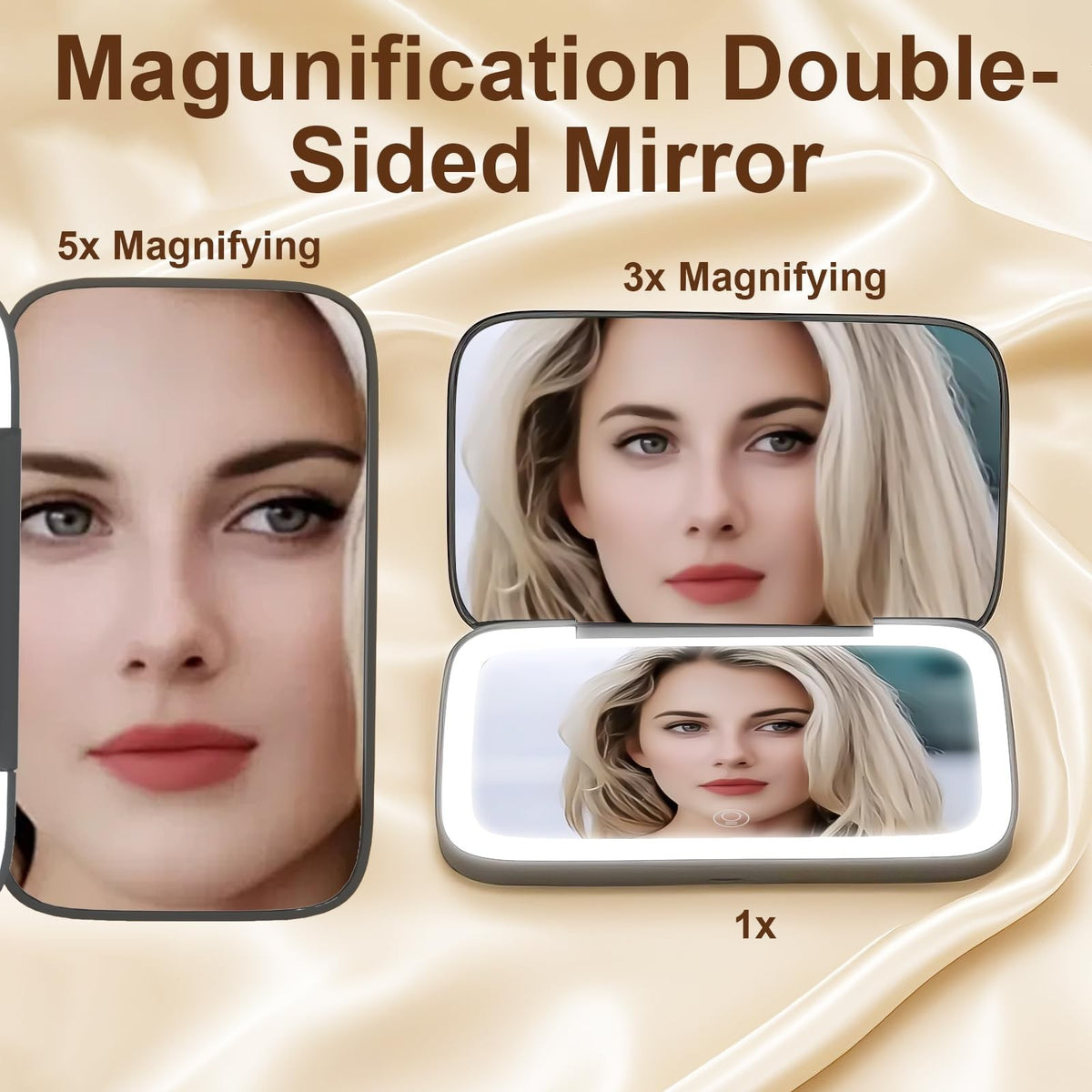 Pink Travel Makeup Mirror Compact Dual-Sided 5X/1X Magnification