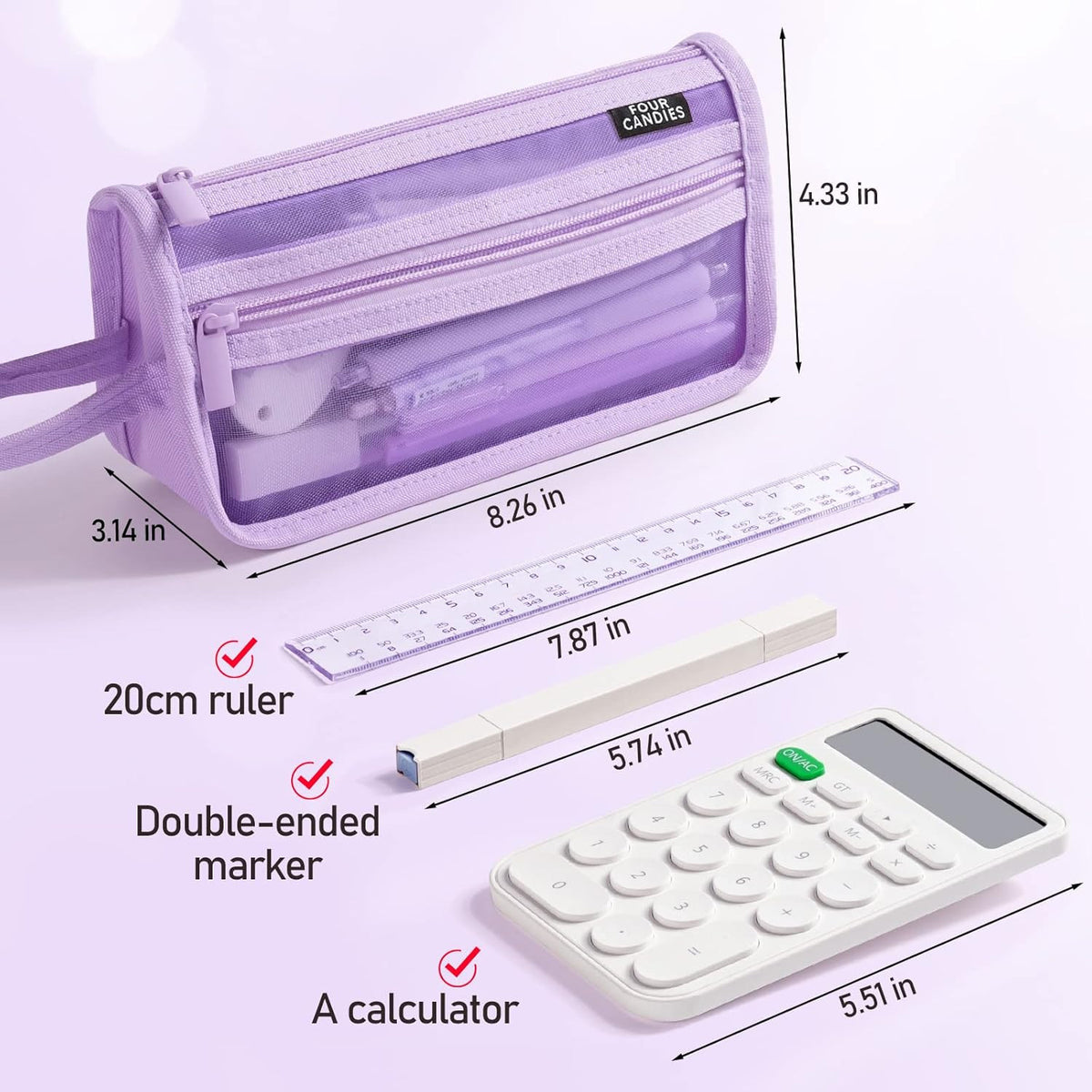 Large Capacity Clear Mesh Pencil Case with Handle, Double Layer Zipper Storage