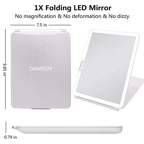 Lighted Travel Makeup Mirror with 72 LEDs, Adjustable Brightness & 3 Light Colors