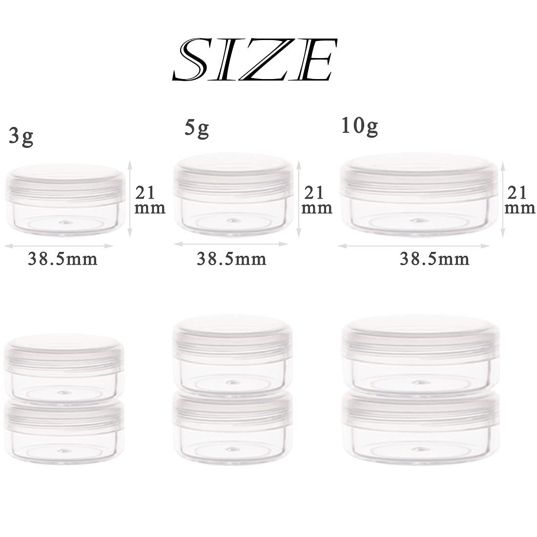 10g Sample Jars with Lids - 100 Pack Refillable Clear Plastic Containers