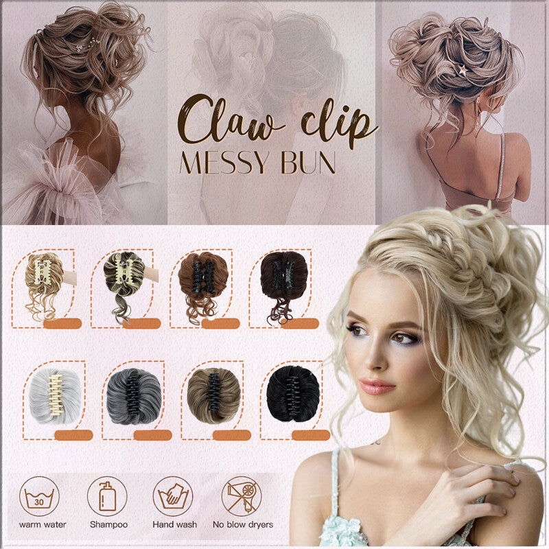 Natural Clip-On Messy Bun Hair Extension with Claw Clip - Blonde