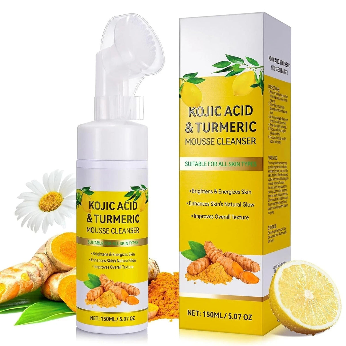 Turmeric & Kojic Acid Facial Cleanser with Brush for All Skin Types