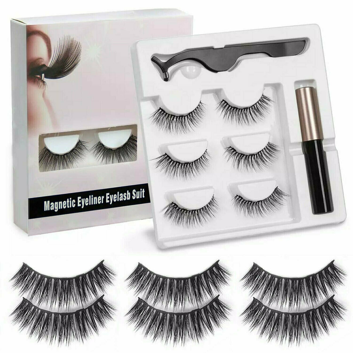 Magnetic Eyelash and Eyeliner Kit - 3 Pairs, Long Lasting, Easy to Use
