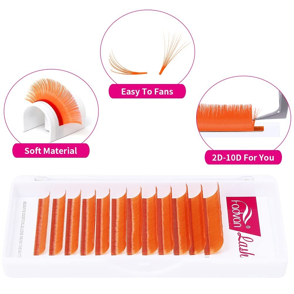 Color Lash Extensions 0.07 C Curl Volume Lashes 8-14mm Mixed Tray Orange