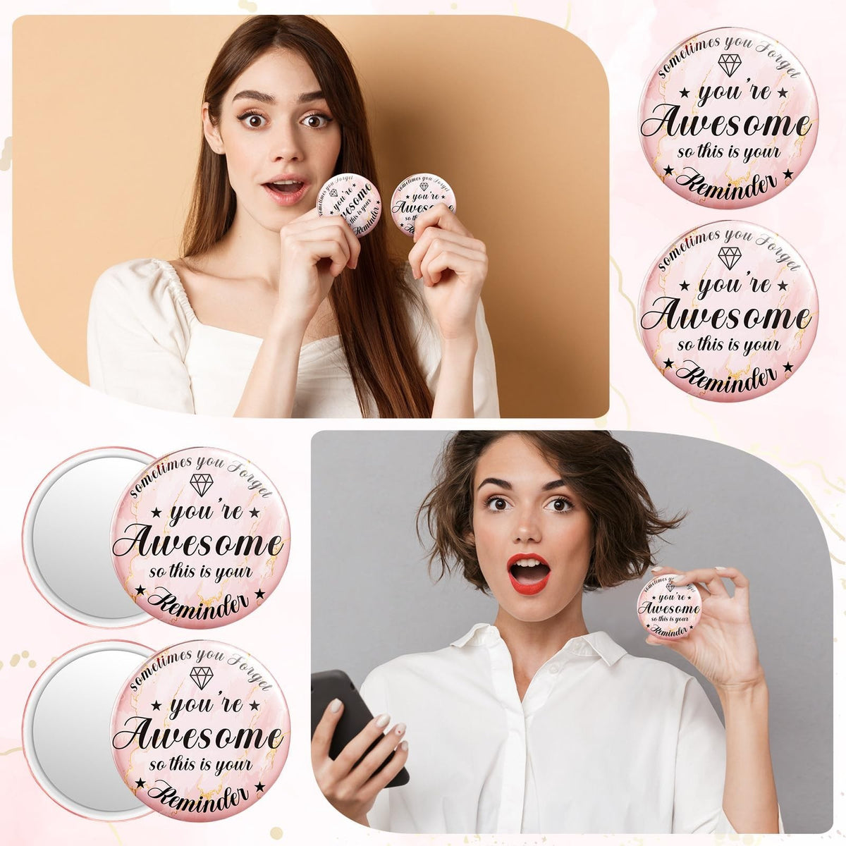 18 Pack Compact Mirrors for Women Pink Travel & Gifting