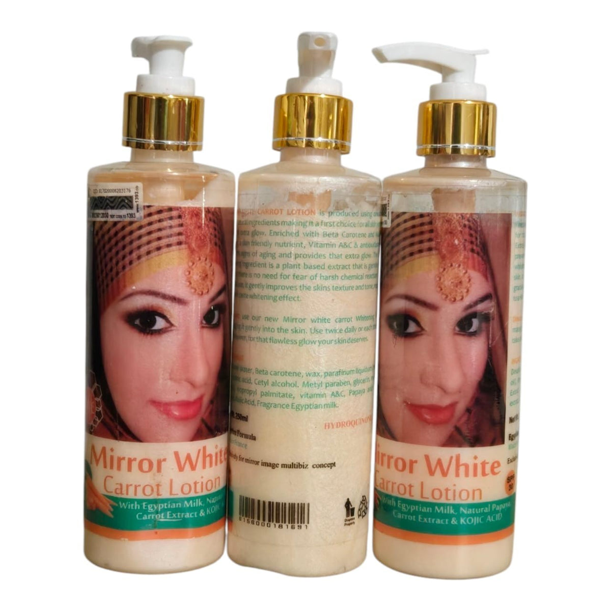 Mirror-White Carrot Lotion Set - 3 Pieces with Carrot & Kojic