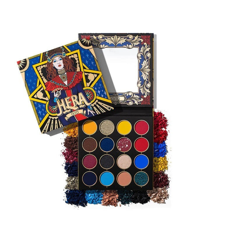 16-Color Highly Pigmented Eyeshadow Palette with Mirror - Matte, Shimmer & Glitter Shades