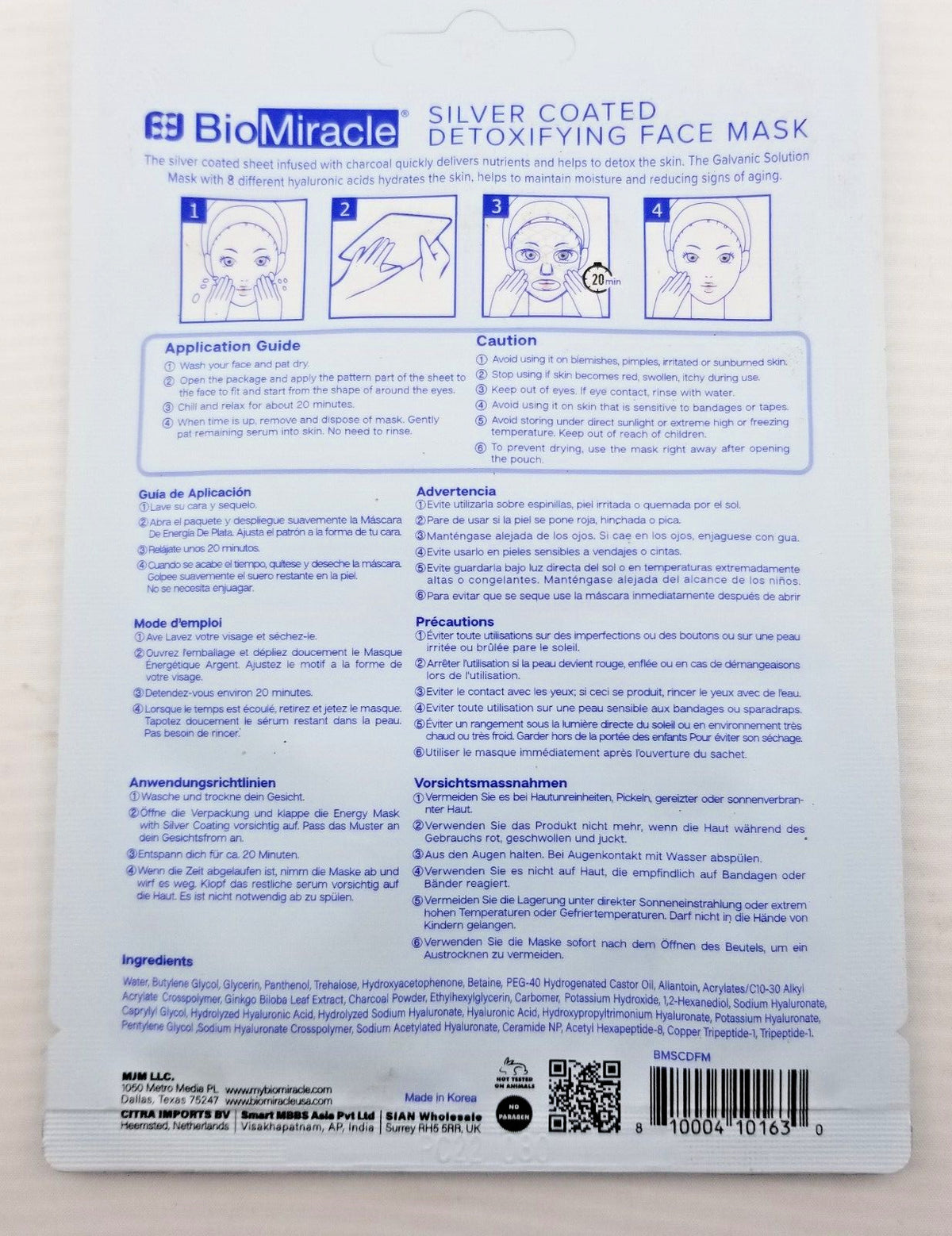 Detoxifying Face Mask with Silver Coating - Pack of 4