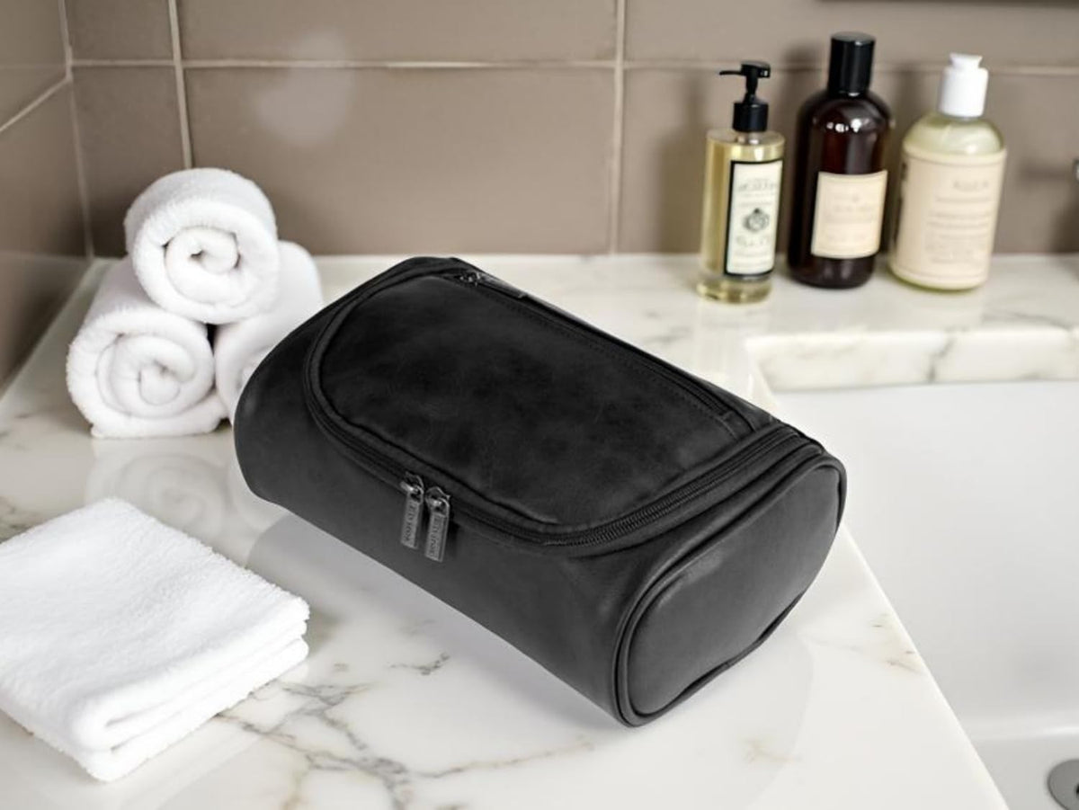 Men's Leather Toiletry Bag with Water-Resistant Interior - Travel Organizer