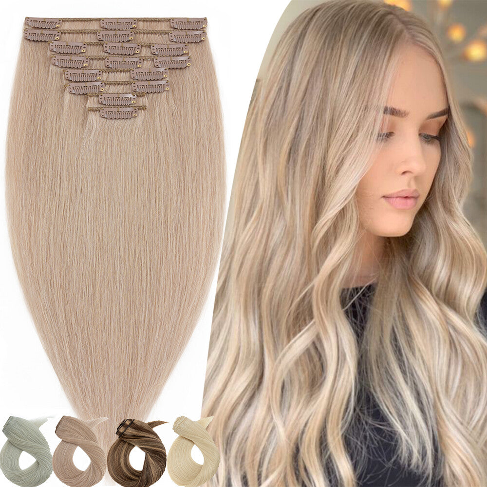 Double Weft Clip-In Human Hair Extensions Full Head - Multiple Colors & Lengths