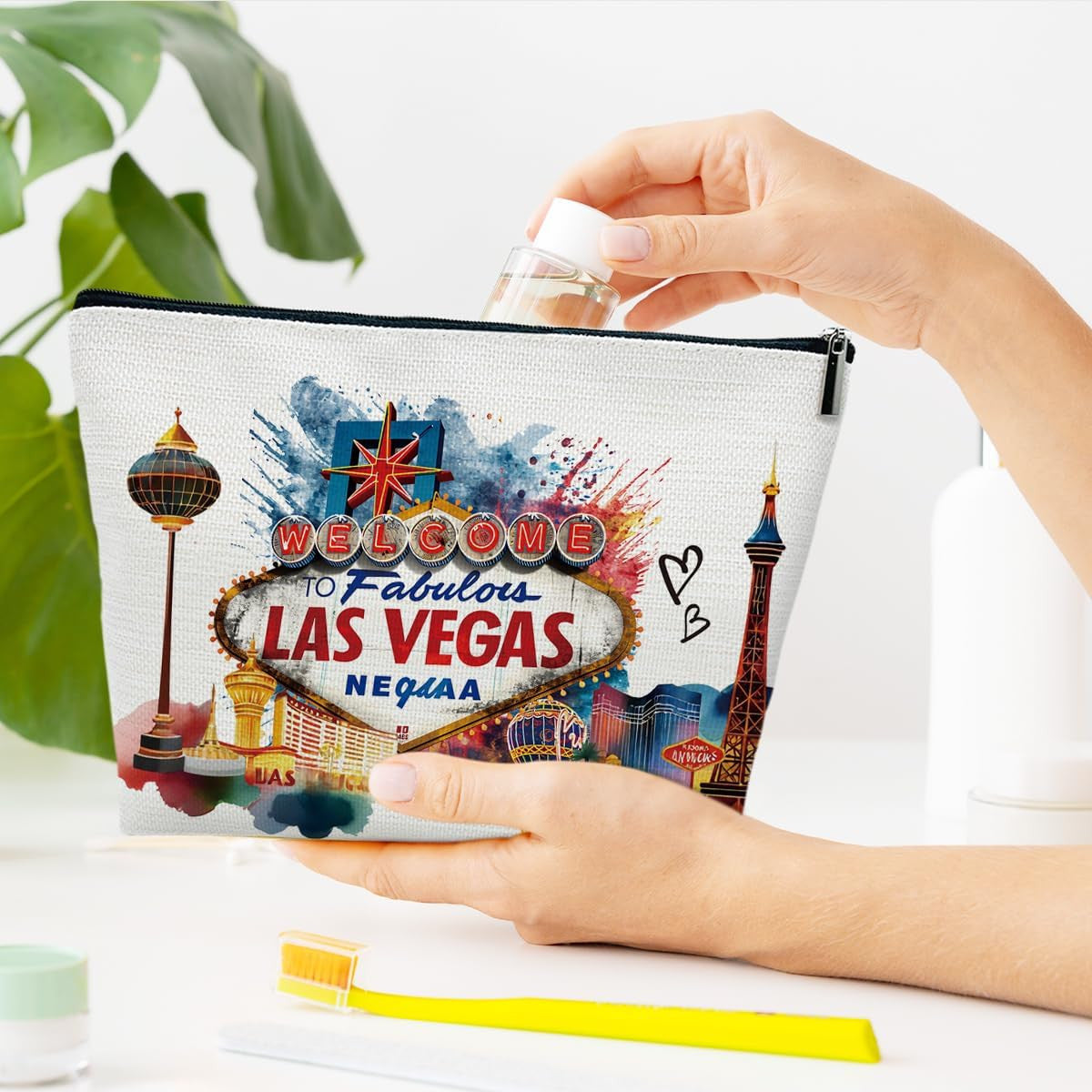 Las Vegas Travel Makeup Bag - City Themed Water-Resistant Cosmetic Organizer