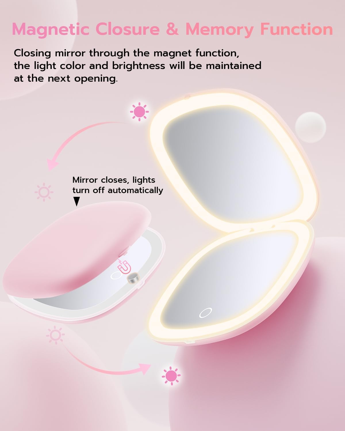 Rechargeable 3-Color LED Lighted Compact Makeup Mirror with 1X/10X Magnification