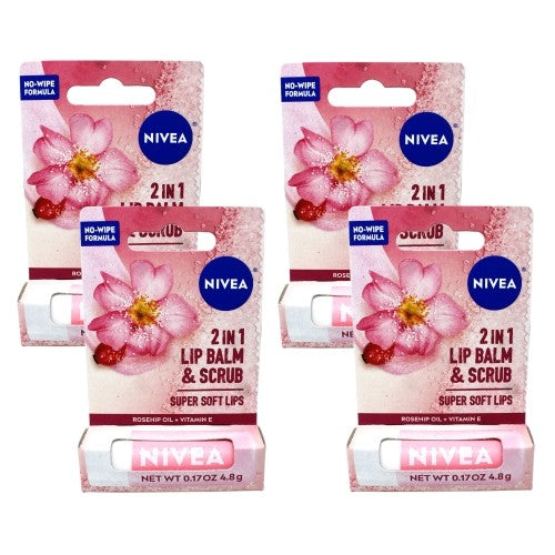 2in1 Lip Balm & Scrub with Rosehip Oil & Vitamin E - 4 Pack