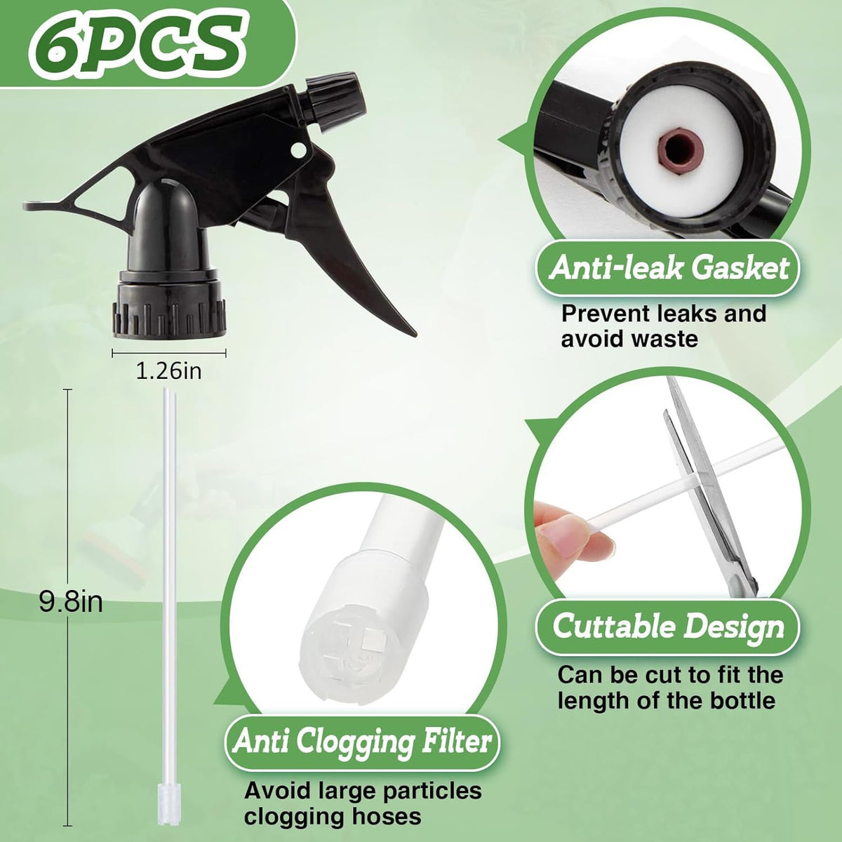 6-Pack Reusable Spray Bottle Nozzles - Mist & Stream Replacement Heads