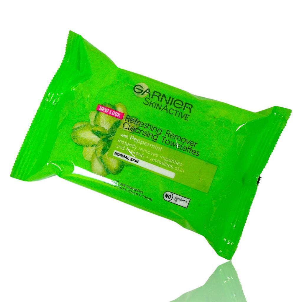 (Lot of 3) Garnier Makeup Remover Wipes for Normal Skin - Cleansing Towelettes with Peppermint