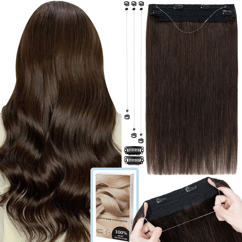 Thick Clip-In Remy Human Hair Extensions Headband Hairpiece & Ring