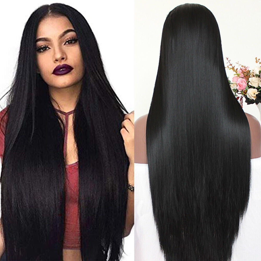 Long Straight Black Synthetic Wigs for Women Halloween Cosplay - 26 Inch
