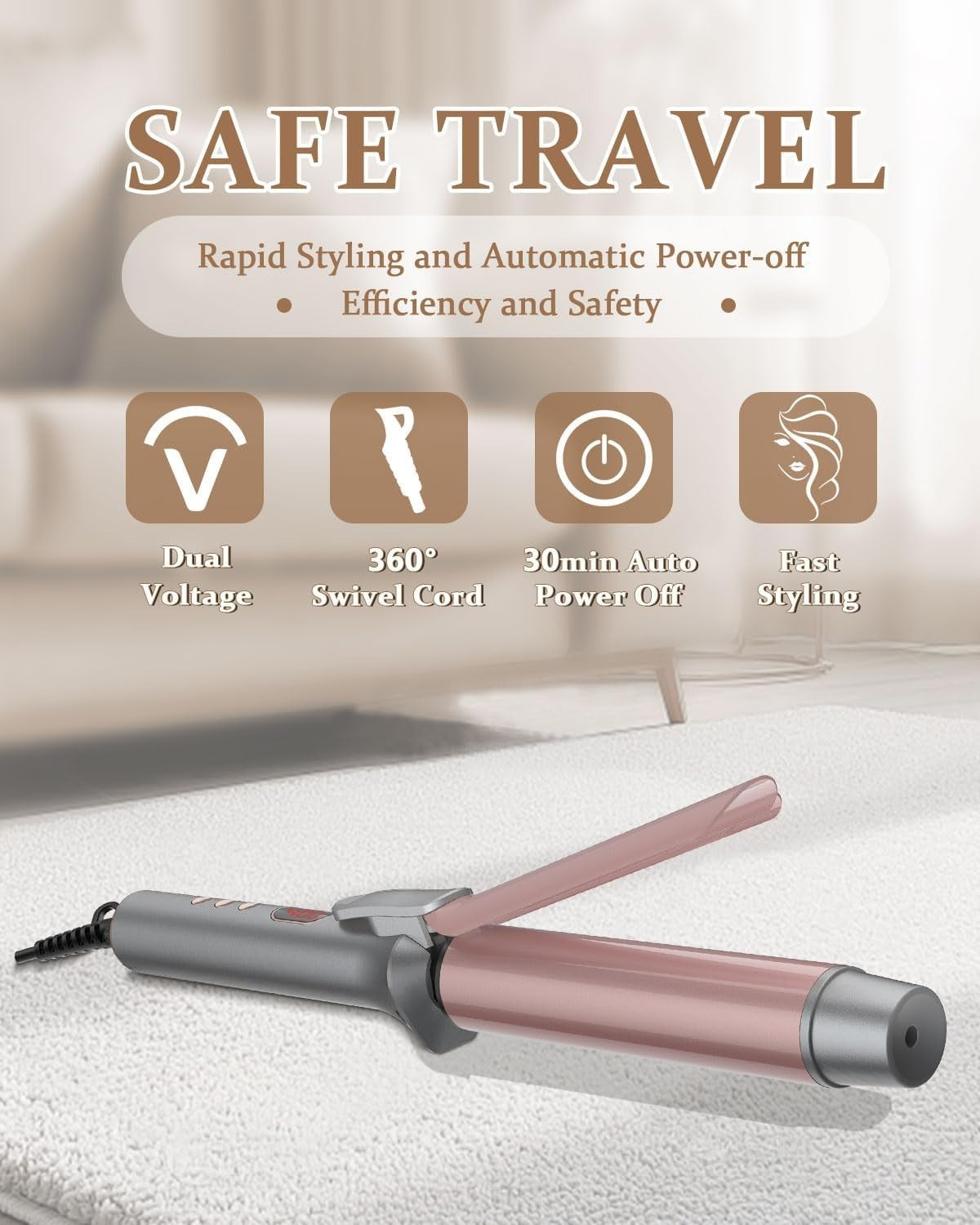 Long Ceramic Curling Iron 1-1/4 Inch Barrel with 5 Temperature Settings