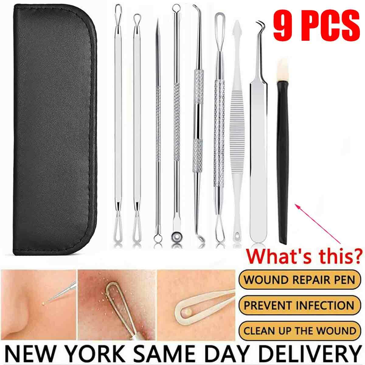 Blackhead Extractor Tool Kit - 9 Pcs Pore Cleansing Face Tools for Acne & Blemishes