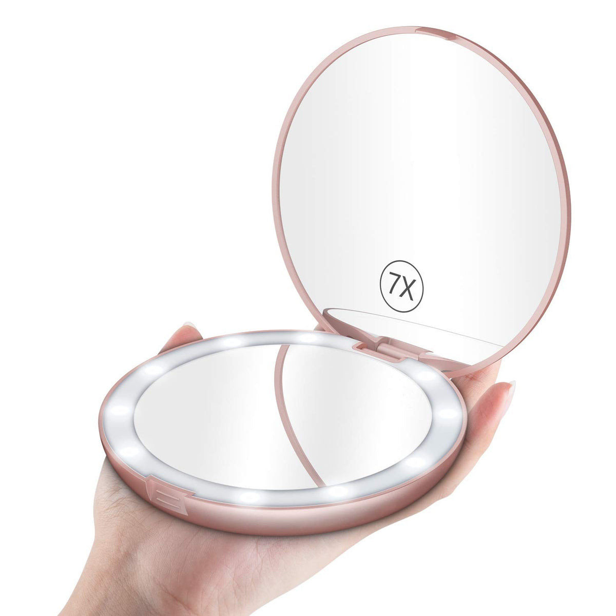 LED Lighted Travel Makeup Mirror with 1x/7x Magnification - Compact & Portable