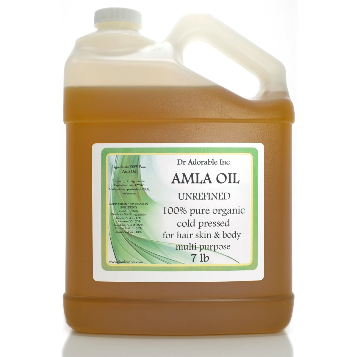 Organic Amla Oil Cold Pressed Virgin Hair & Skin Care - 1 Gallon