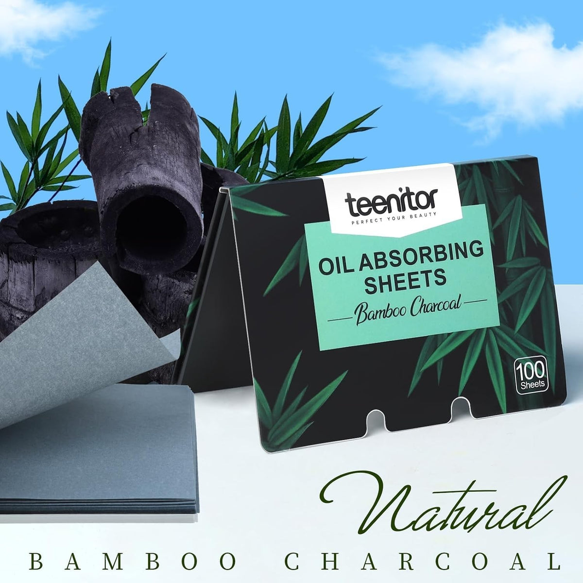 Bamboo Charcoal Oil Blotting Sheets for Face - 400 Count, Oil Absorbing, Makeup Friendly, Large Size