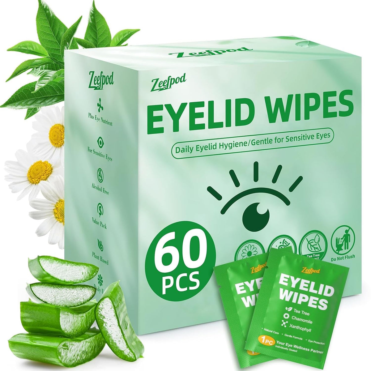 Tea Tree Oil Eye Lid Cleaning Wipes for Sensitive Skin - 60 Pack