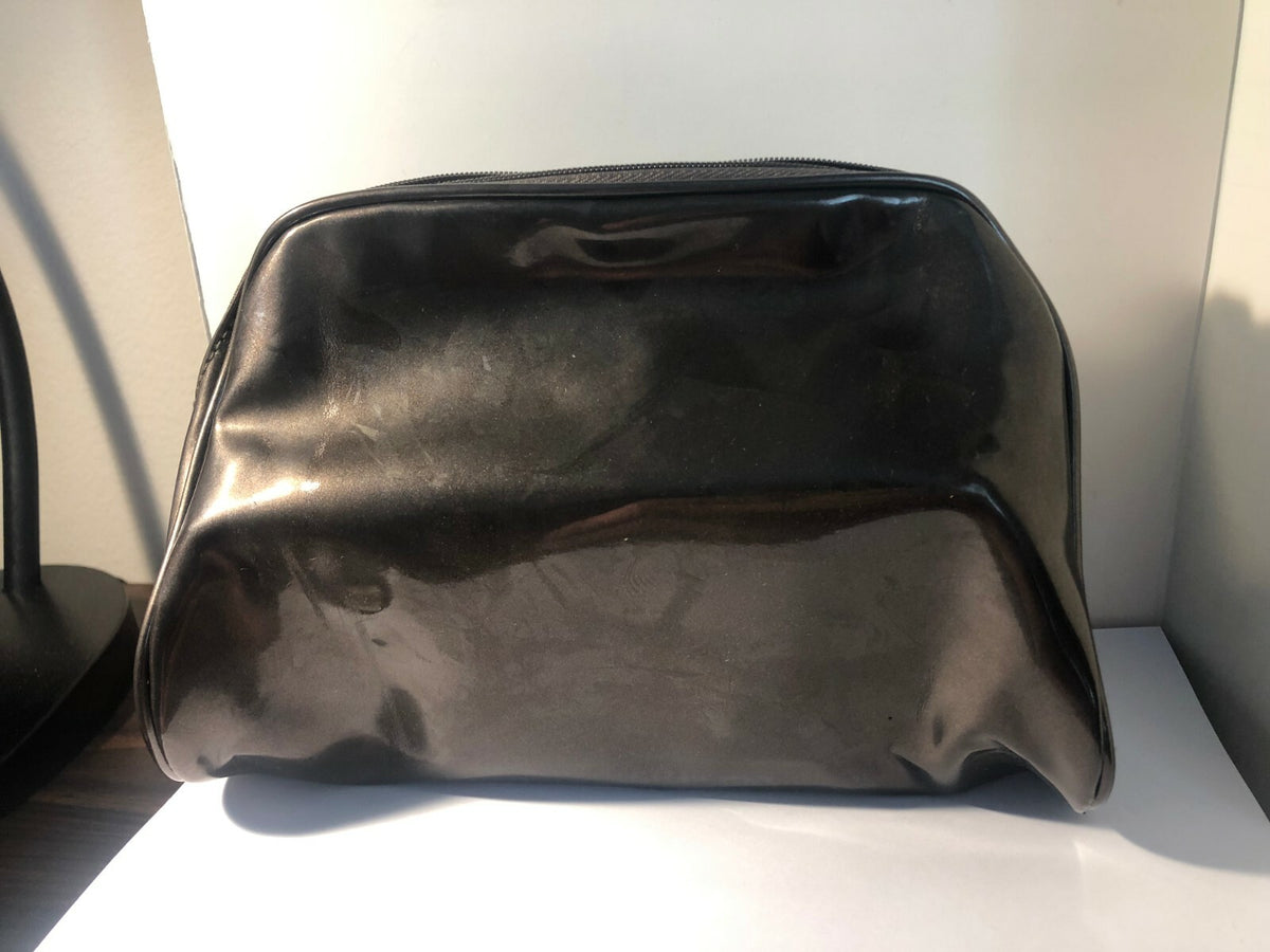 Dark Gray Faux Leather Makeup Bag with Zipper for Cosmetics and Toiletries