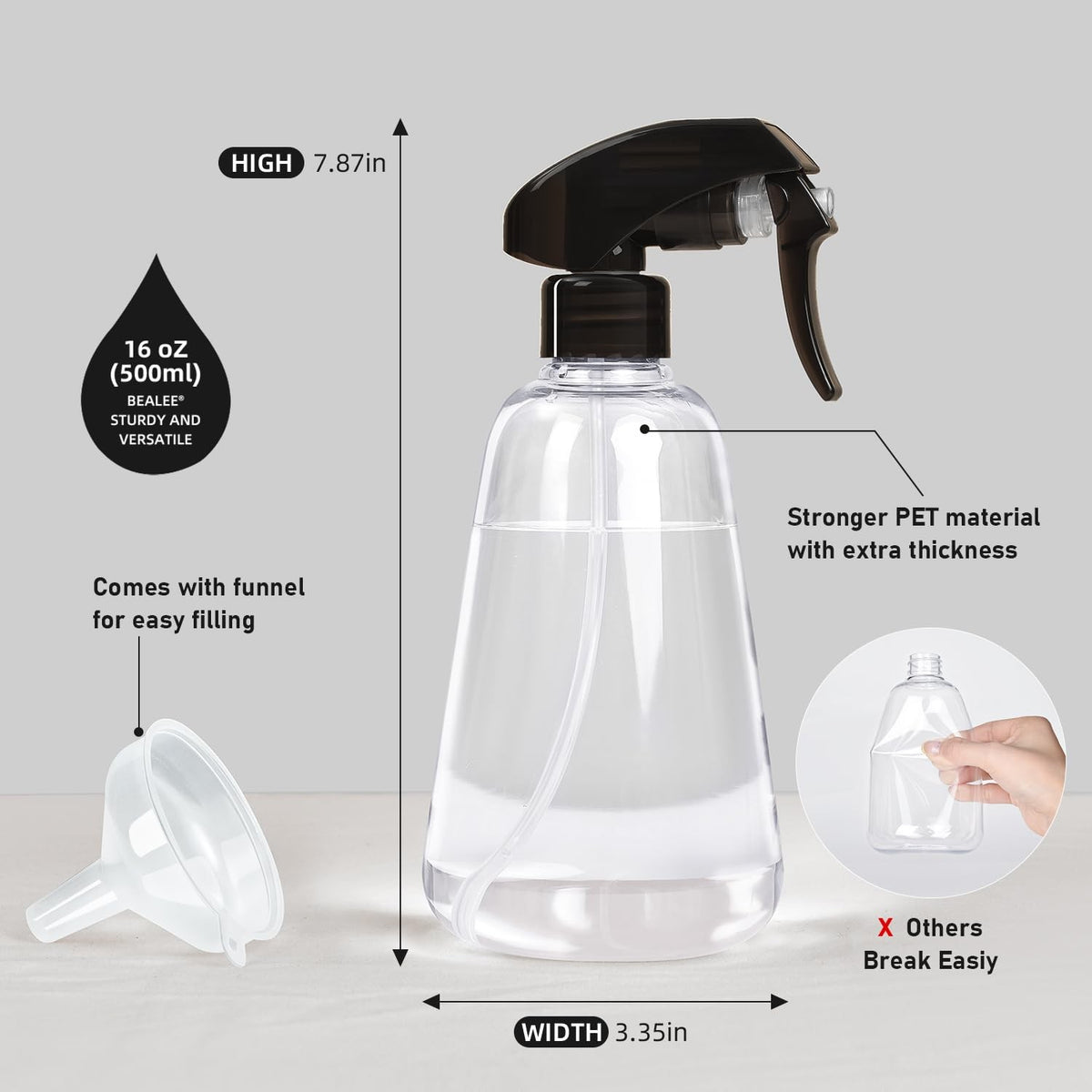 16oz Fine Mist Spray Bottle Pack for Gardening, Hair & Cleaning