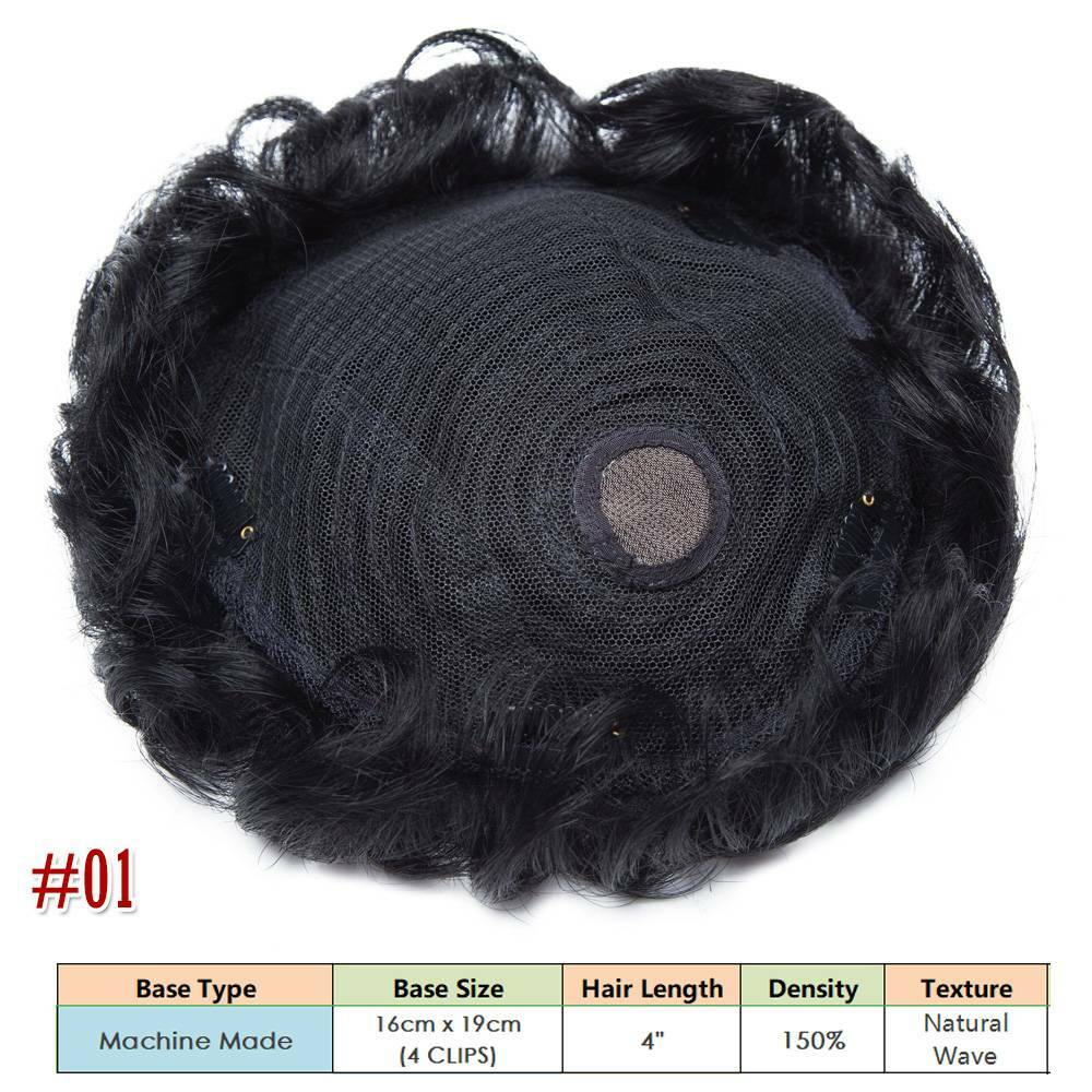 Men's Hair Replacement System Toupee Human Hair Skin V Loop - Natural-Looking Hairpiece