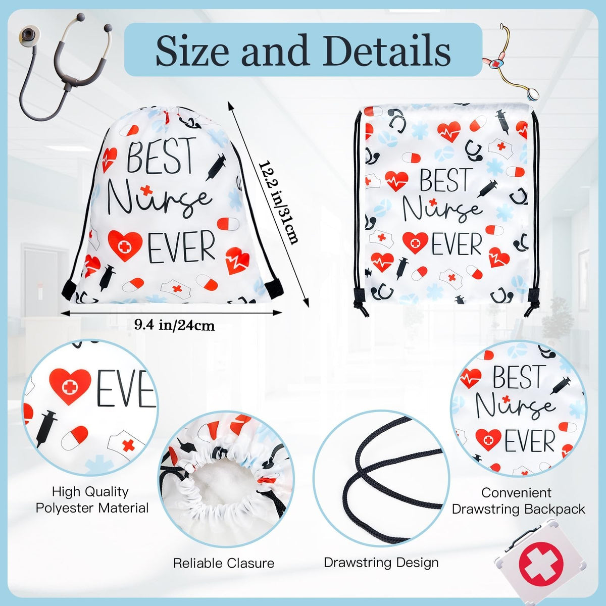 24 Pack Nurse Appreciation Gift Drawstring Backpacks for Nurse's Day & Week