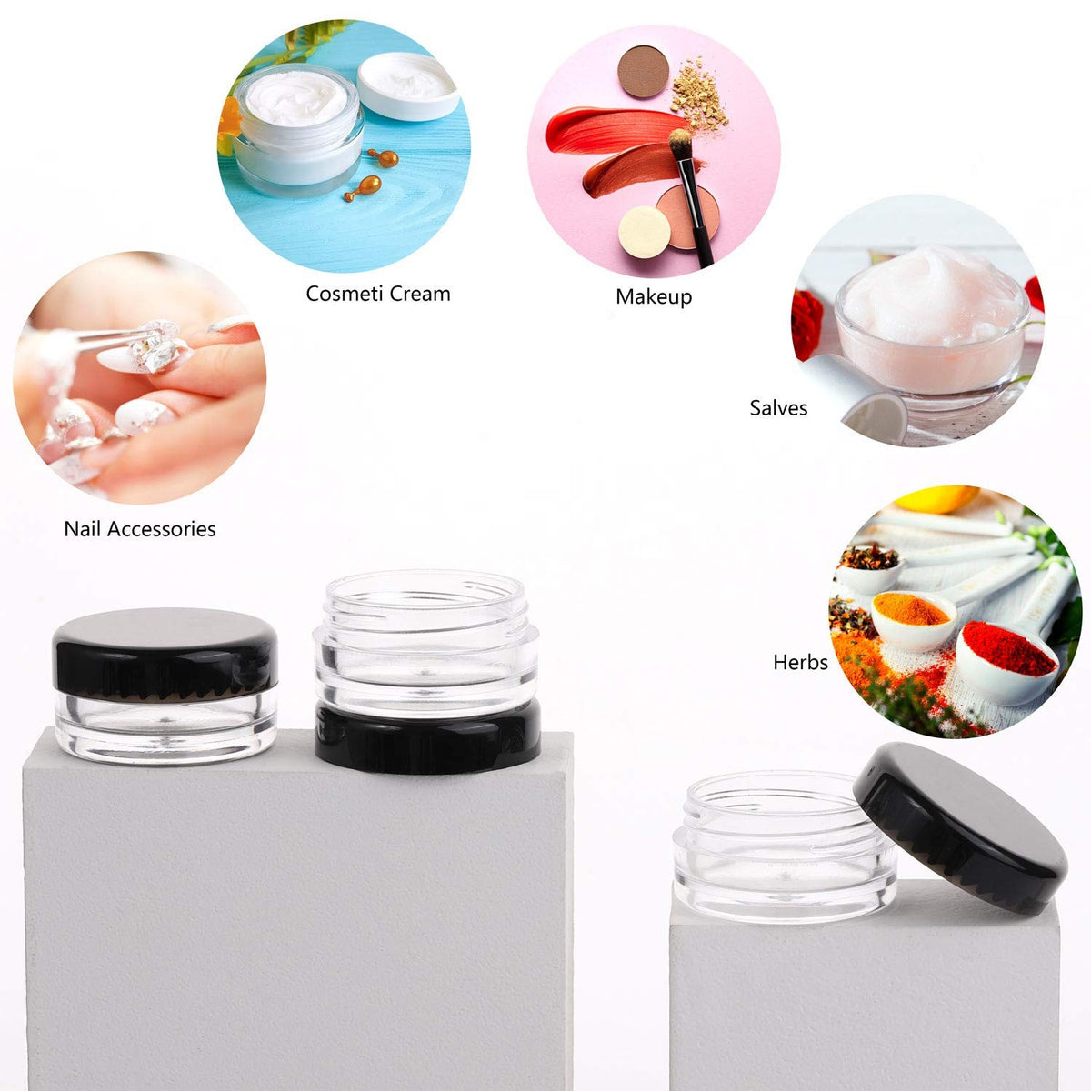 100 Pack 10g Plastic Cosmetic Sample Containers with Lids - Empty Jars for Lip Balm, Creams, Spices