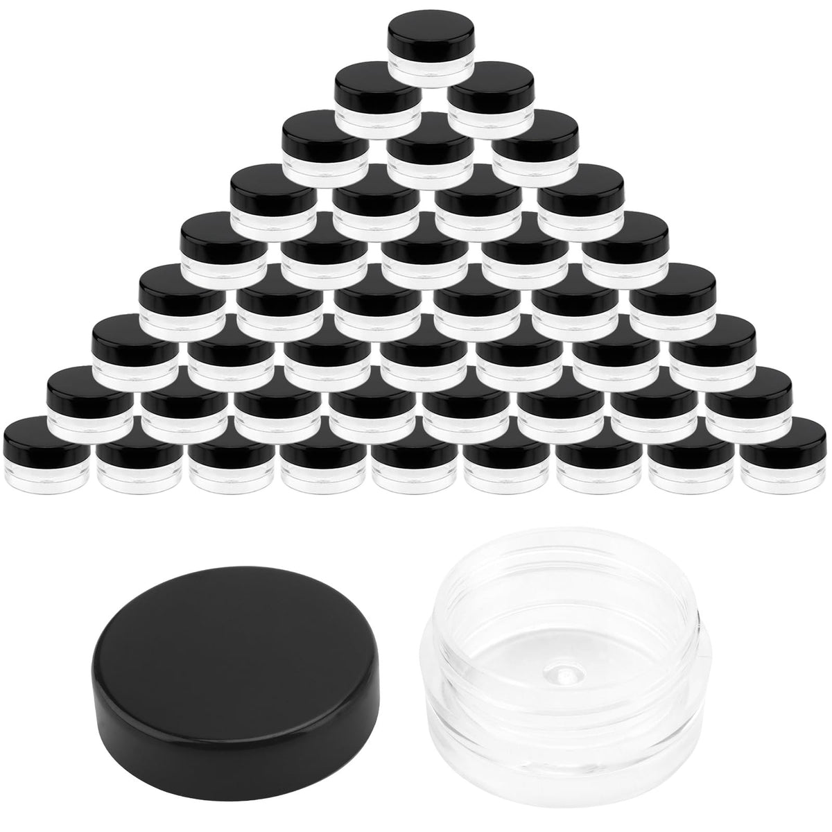 Plastic Makeup Sample Jars - 200 Clear 3ml Containers with Black Lids