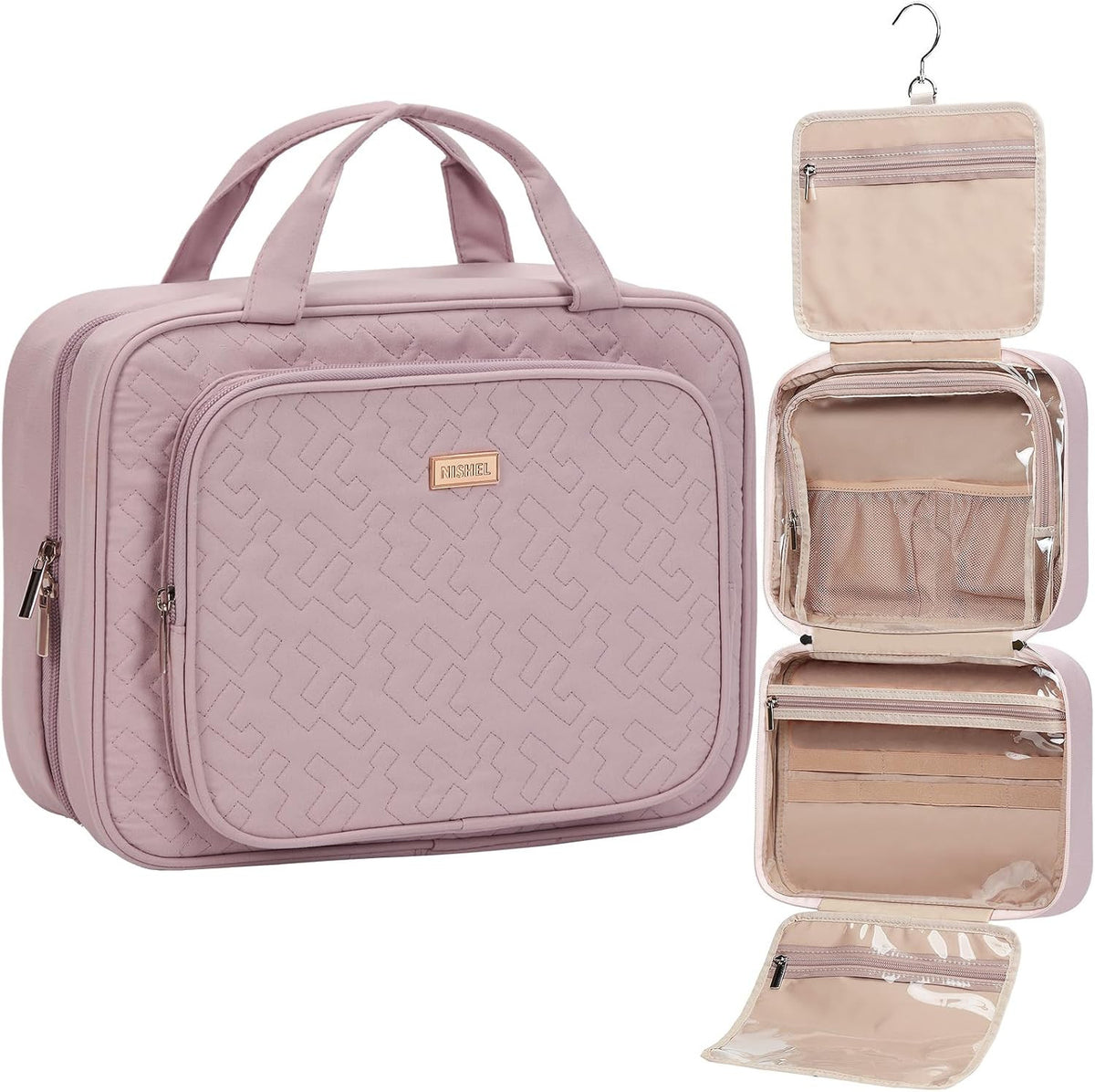 Travel Toiletry Bag for Women Large Capacity Hanging Organizer Peach Pink