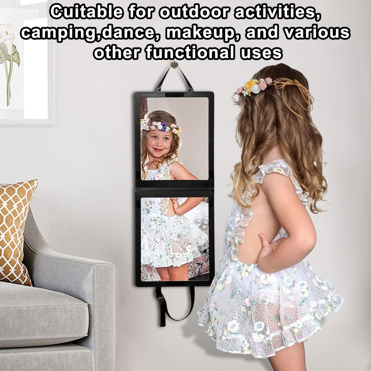 Foldable Full-Length Camping Mirror 33x13 Inch Shatterproof Hanging Travel