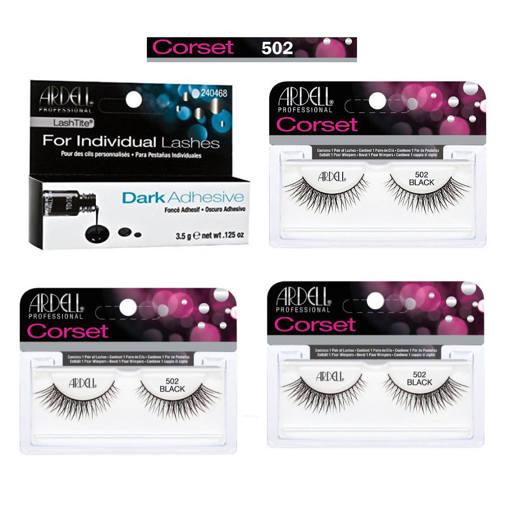 False Eyelash Pack of 3 with Free Dark Adhesive - Natural Look & Reusable