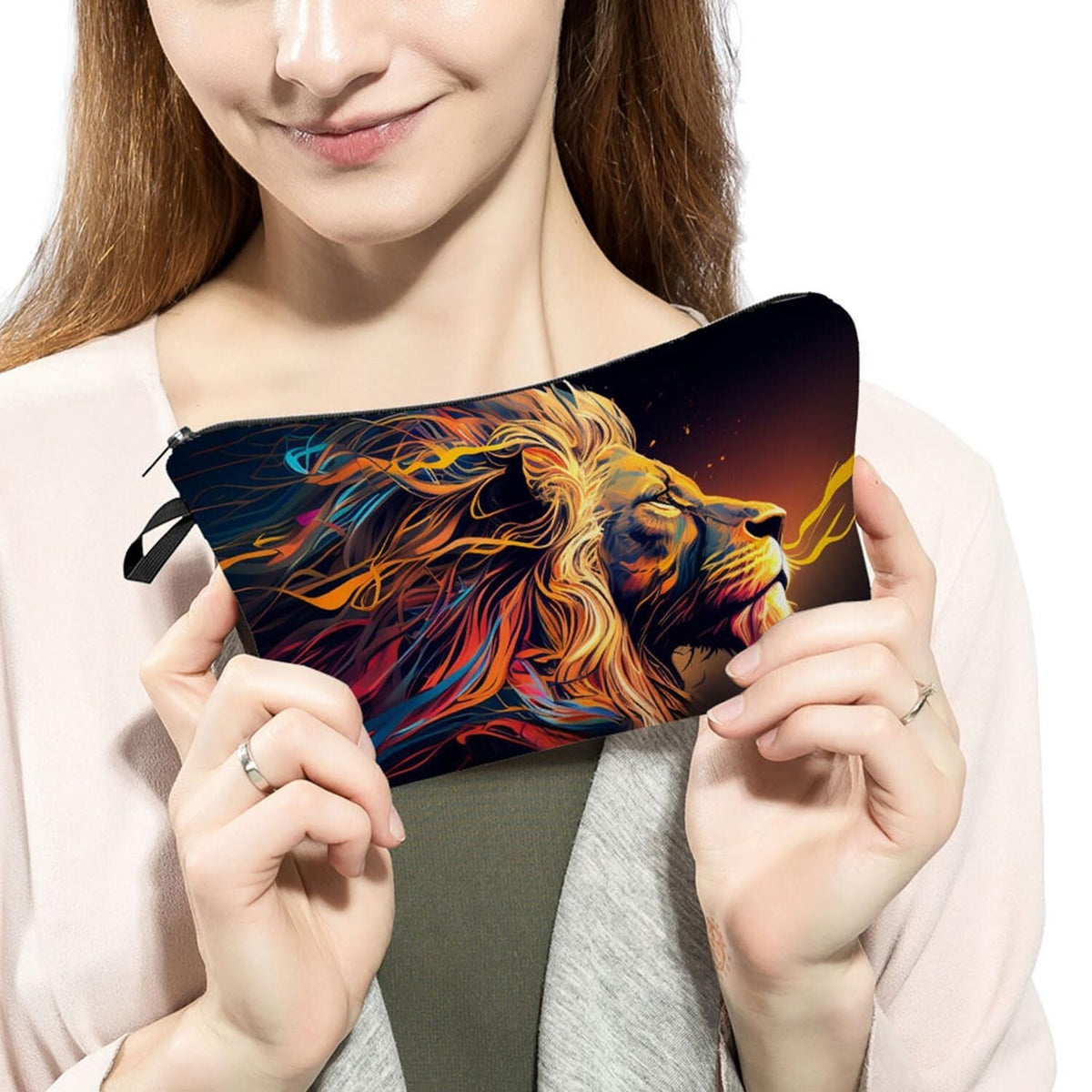 Lion Makeup Bag Small Travel Cosmetic Organizer Zipper Pouch for Women & Girls