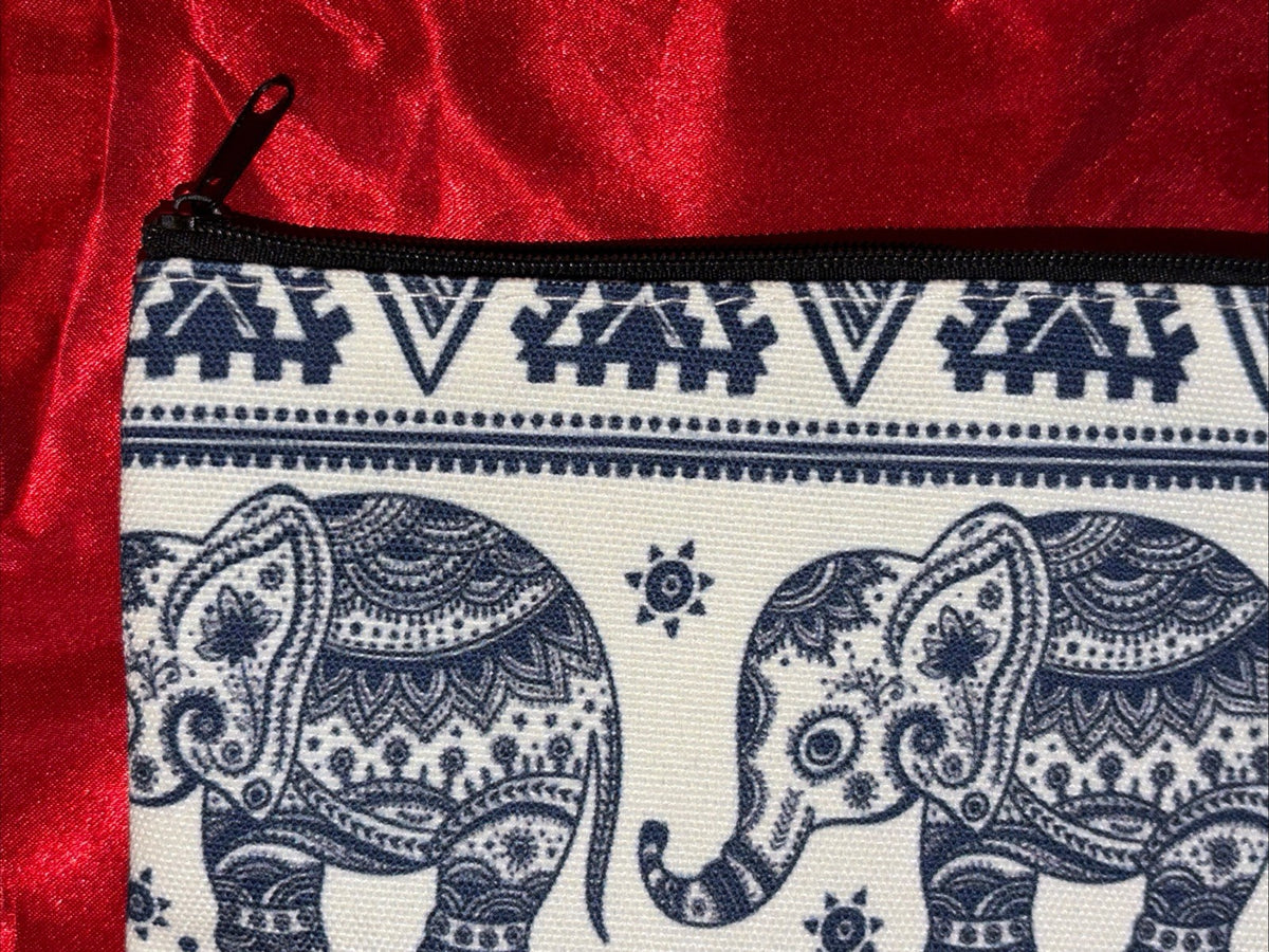 Elephant Cosmetic Bag Makeup Purse Clutch Organizer Blue Ivory Boho