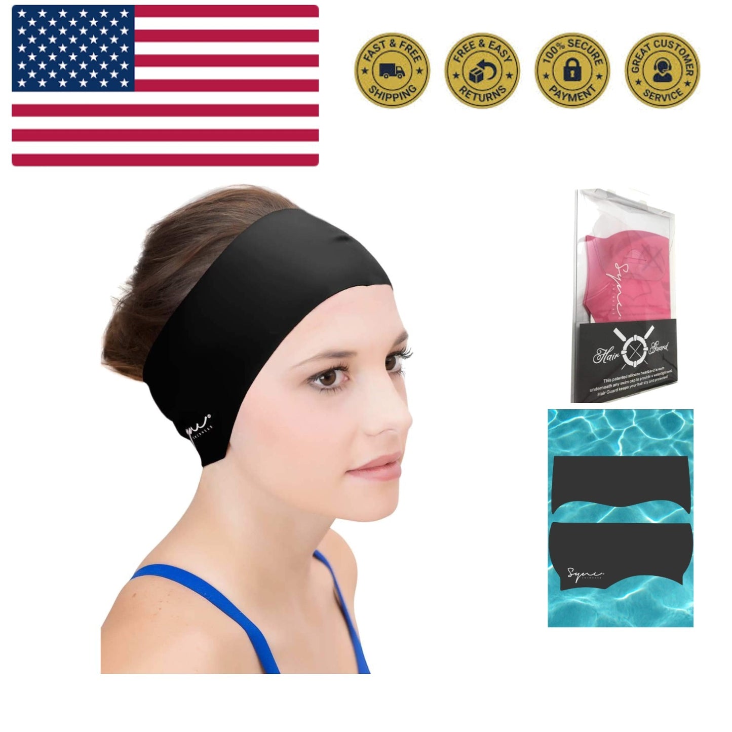 Silicone Ear & Hair Guard Headband for Swimming - Protective Swim Cap Accessory