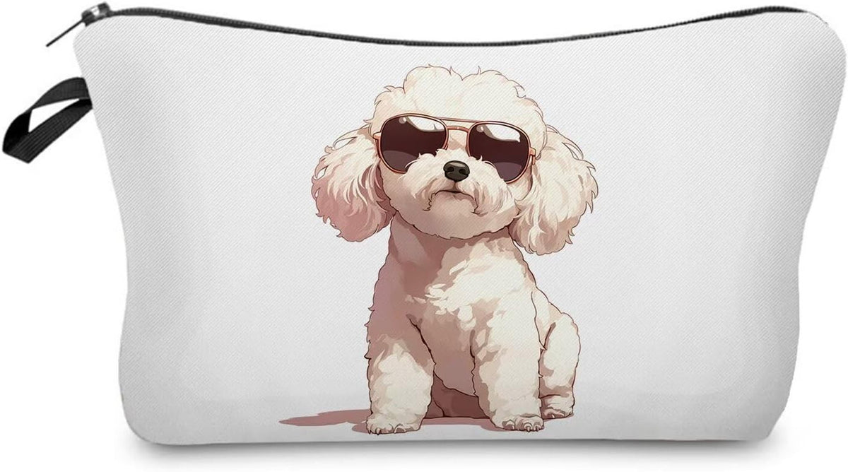 Cute Bichon Frise Makeup Bag Small Organizer Zipper Pouch for Travel Women