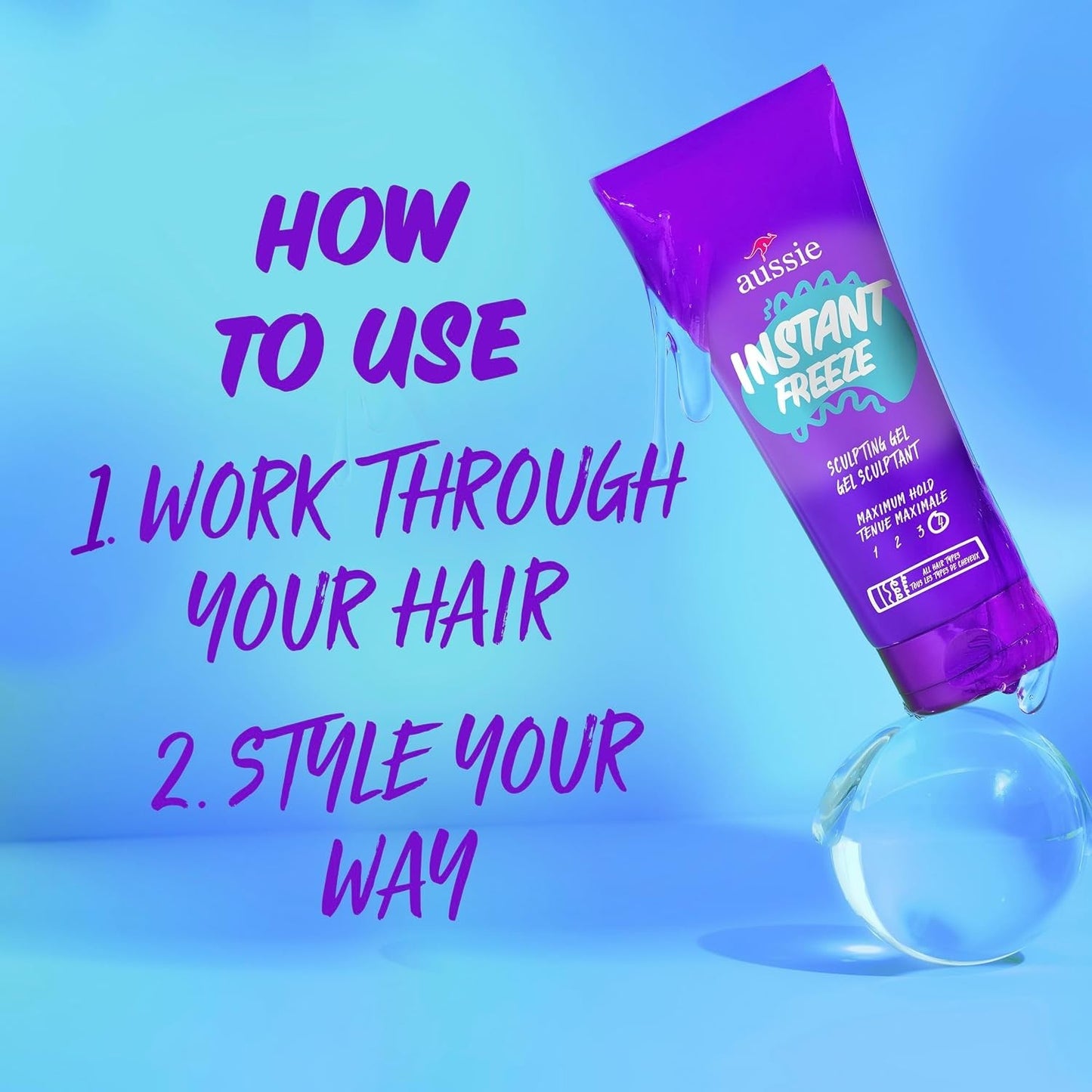 Aussie Instant Freeze Hair Gel - Maximum Hold, No Flaking, Long Lasting 3-Pack