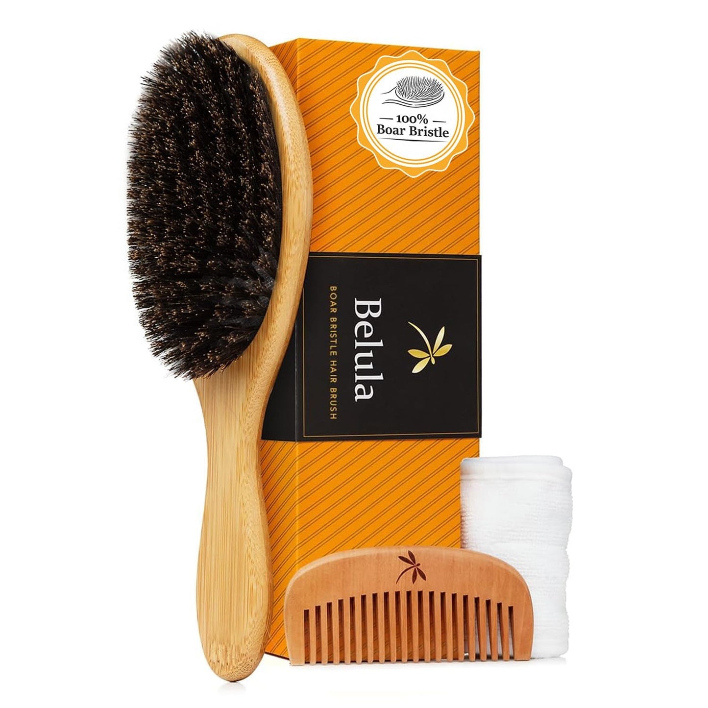 Boar Bristle Hair Brush Set for Fine to Medium Hair - Natural & Gentle