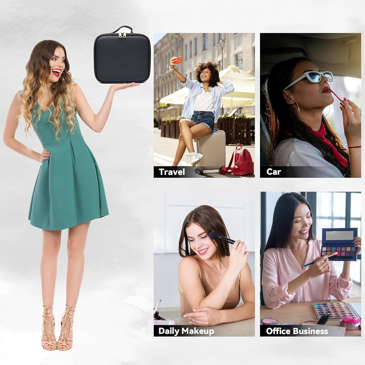 Travel Makeup Bag with LED Mirror and 10X Magnifying Glass - Portable Organizer